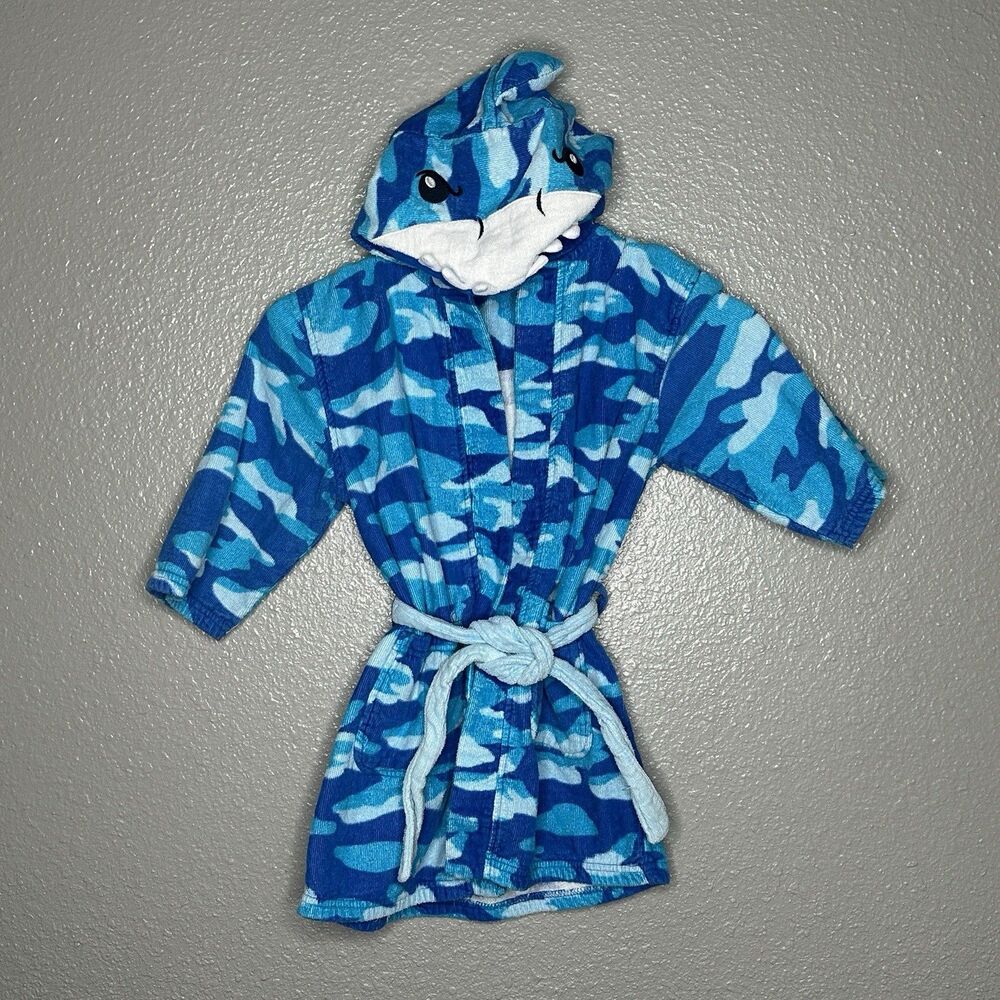 SAINT EVE SWIM Hooded Robe Swim Cover Up Blue Camo Shark Hood Size XS 5/6
